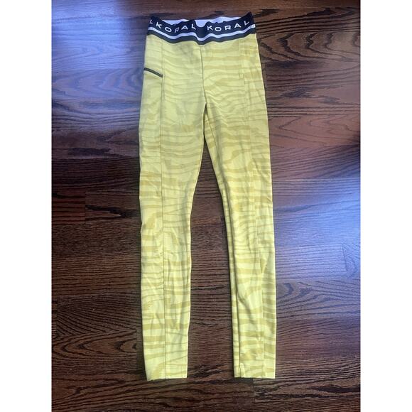 Koral Pants - Koral zebra striped leggings yellow black high waist wide band Sz. S NWOT